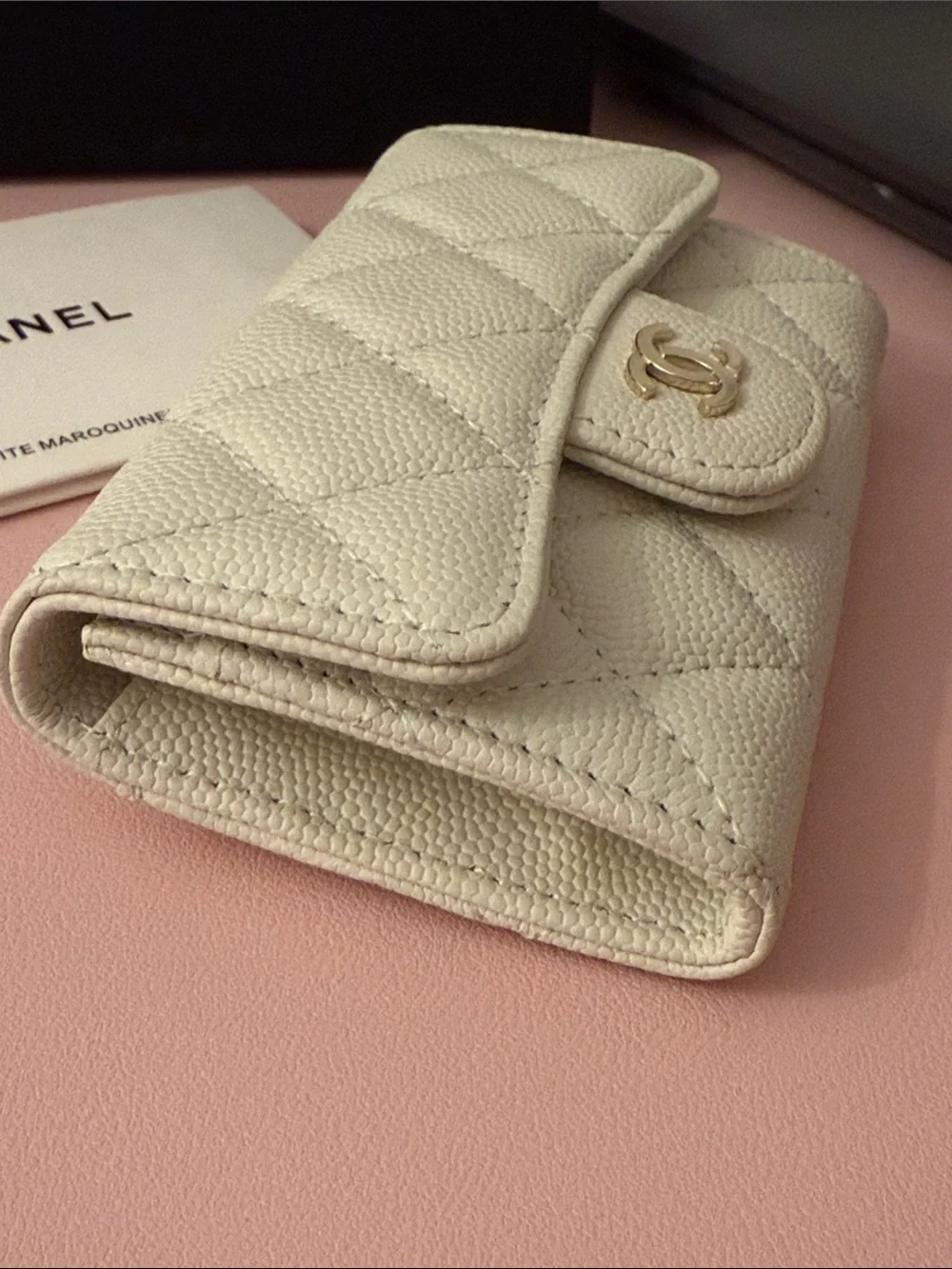 Chanel Quilted Flap Wallet in Ivory with Gold CC Logo